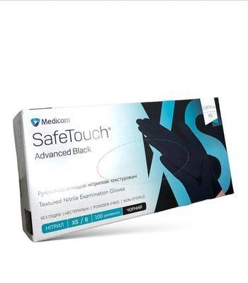 Нитриловые текстурированные перчатки XS-size Medicom SafeTouch Advanced Black (черные), 100 шт./уп. 170851 фото
